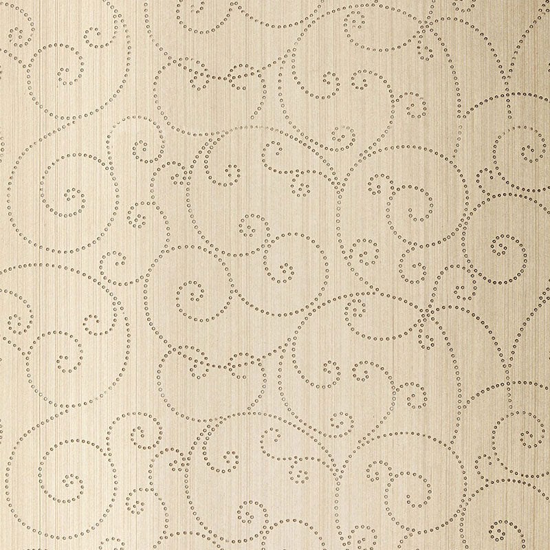 Beaded Scroll wallpaper in Aged Silver with handcrafted scroll pattern and subtle metallic finish