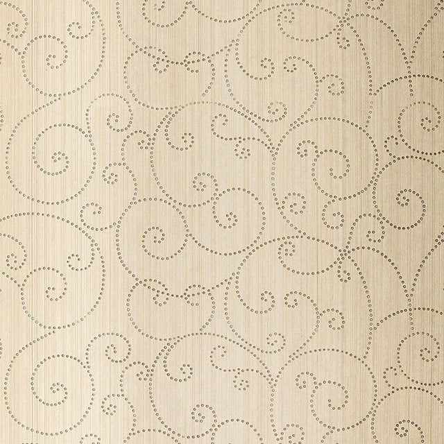 Beaded Scroll wallpaper in Aged Silver with handcrafted scroll pattern and subtle metallic finish