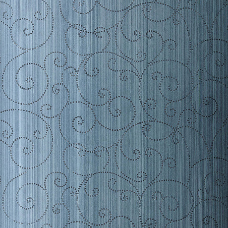 Beaded Scroll wallpaper in Peacock by Schumacher, featuring a handcrafted scroll pattern with beaded detailing in blue tones.