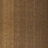 Burnished bronze beaded scroll handcrafted wallcovering with swirling dot pattern and vertical striations