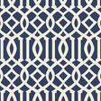 Imperial Trellis II wallpaper in ivory and navy by Schumacher, designed by Kelly Wearstler, featuring a bold geometric trellis pattern.