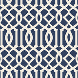 Imperial Trellis II wallpaper in ivory and navy by Schumacher, designed by Kelly Wearstler, featuring a bold geometric trellis pattern.