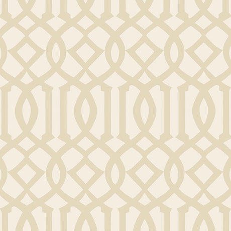Imperial Trellis II wallpaper in Sand and Ivory by Kelly Wearstler for Schumacher, shown in a glamorous entryway setting.