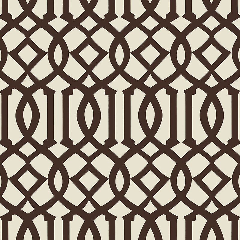 Imperial Trellis II wallpaper in Java and Cream by Schumacher, designed by Kelly Wearstler. Iconic geometric trellis pattern.