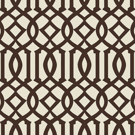 Imperial Trellis II wallpaper in Java and Cream by Schumacher, designed by Kelly Wearstler. Iconic geometric trellis pattern.
