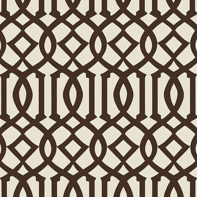 Imperial Trellis II wallpaper in Java and Cream by Schumacher, designed by Kelly Wearstler. Iconic geometric trellis pattern.