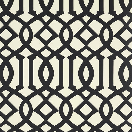 Imperial Trellis II Jet by Kelly Wearstler for Schumacher - bold black and white geometric trellis wallpaper pattern