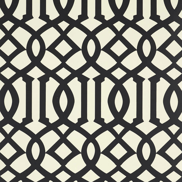 Imperial Trellis II Jet by Kelly Wearstler for Schumacher - bold black and white geometric trellis wallpaper pattern