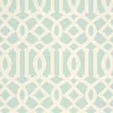 Imperial Trellis II Mineral by Kelly Wearstler for Schumacher - iconic geometric trellis wallpaper in pale blue and white.