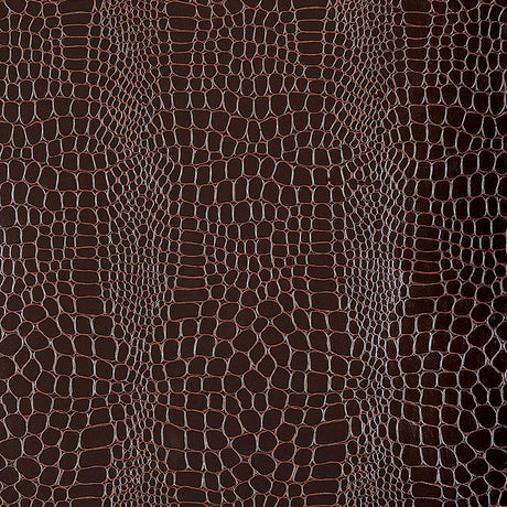 Crocodile Java embossed faux animal skin wallpaper by Schumacher in deep brown, luxury wallcovering texture.