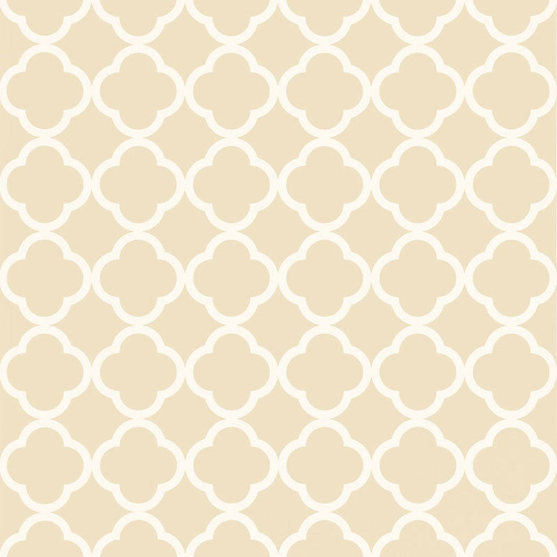 Moroccan-inspired alabaster geometric wallpaper pattern from Schumacher's Byzantium collection