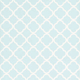 Moroccan quatrefoil geometric wallpaper in sky blue and white by Schumacher
