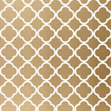 Moroccan-inspired antique gold geometric wallpaper with a quatrefoil pattern by Schumacher.