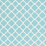 Moroccan-inspired geometric wallpaper in azure blue and white by Schumacher