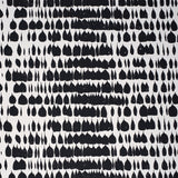 Queen of Spain black and white mid-century painterly abstract wallpaper by Schumacher, shown in room and detail views.