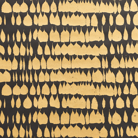 Queen of Spain gold wallpaper by Schumacher featuring a lively, painterly mid-century abstract pattern in gold and black.