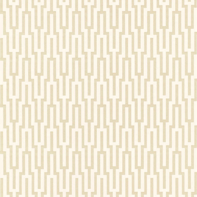 Metropolitan Fret Crystal geometric glass bead wallpaper by Schumacher, featuring a striking urbane pattern in neutral tones.
