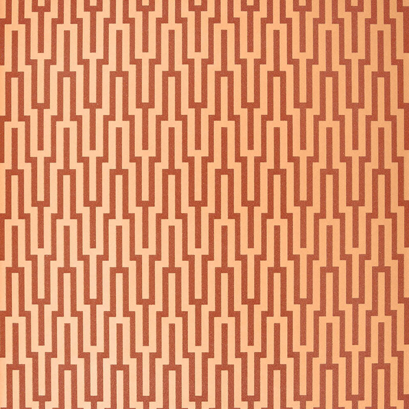 Amber geometric glass bead wallpaper with urbane glamour by Schumacher, Metropolitan Fret pattern.