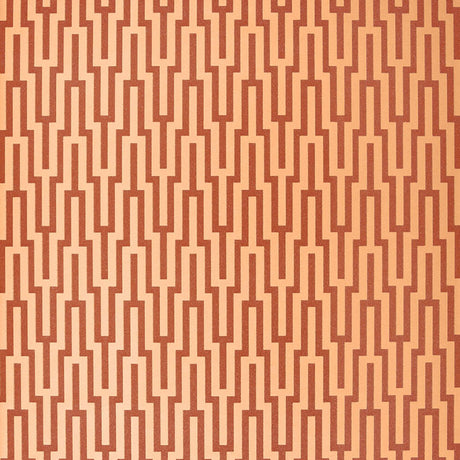 Amber geometric glass bead wallpaper with urbane glamour by Schumacher, Metropolitan Fret pattern.