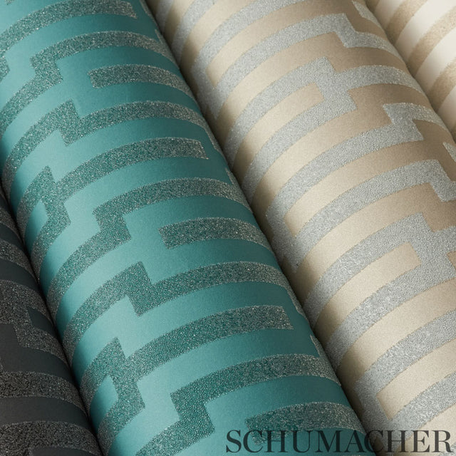 Metropolitan Fret Black Pearl by Schumacher Geometric Glass Bead Wallpaper – Schumacher 5005895