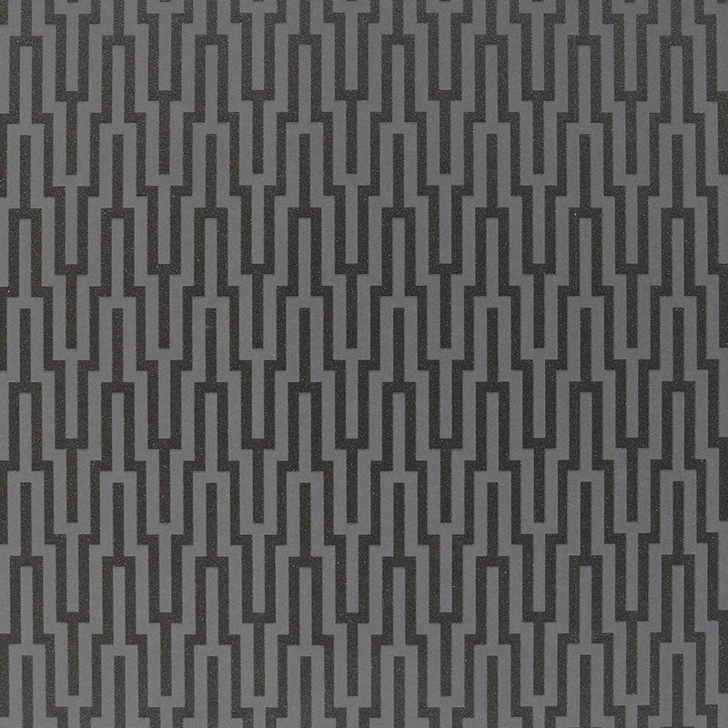 Metropolitan Fret Black Pearl geometric glass bead wallpaper by Schumacher