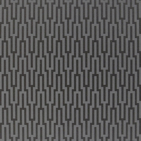 Metropolitan Fret Black Pearl geometric glass bead wallpaper by Schumacher