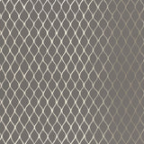 Valencia Graphite geometric lattice wallpaper by Schumacher, metallic trellis pattern on dark background