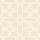 Cordoba Flax wallpaper by Schumacher featuring interlocking Moorish-inspired diamonds and stars in a neutral beige colorway.