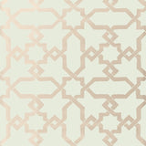 Cordoba Mist wallpaper by Schumacher featuring interlocking Moorish-inspired diamonds and stars in a hand-painted look.