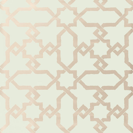Cordoba Mist wallpaper by Schumacher featuring interlocking Moorish-inspired diamonds and stars in a hand-painted look.