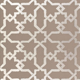 Cordoba Taupe and Silver geometric wallpaper with interlocking diamonds and stars by Schumacher