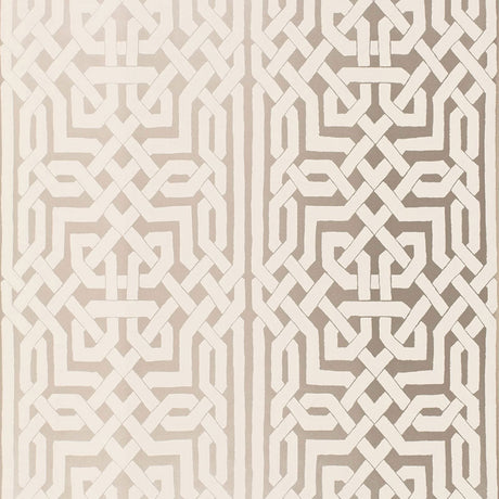 Malaga in silver wallpaper with metallic ground and Celtic knot-inspired graphic fretwork by Schumacher