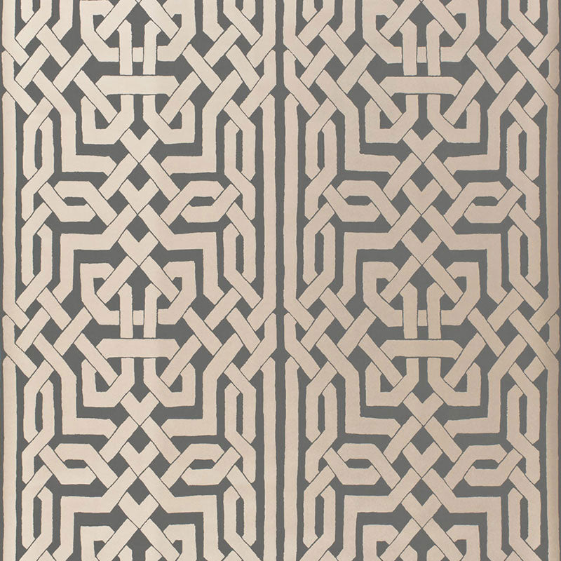 Malaga Graphite metallic Celtic knot inspired geometric wallpaper by Schumacher