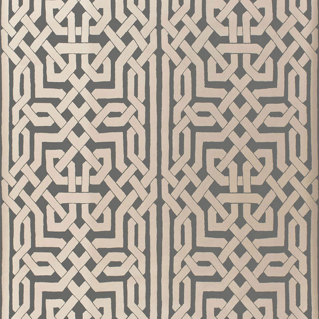 Malaga Graphite metallic Celtic knot inspired geometric wallpaper by Schumacher