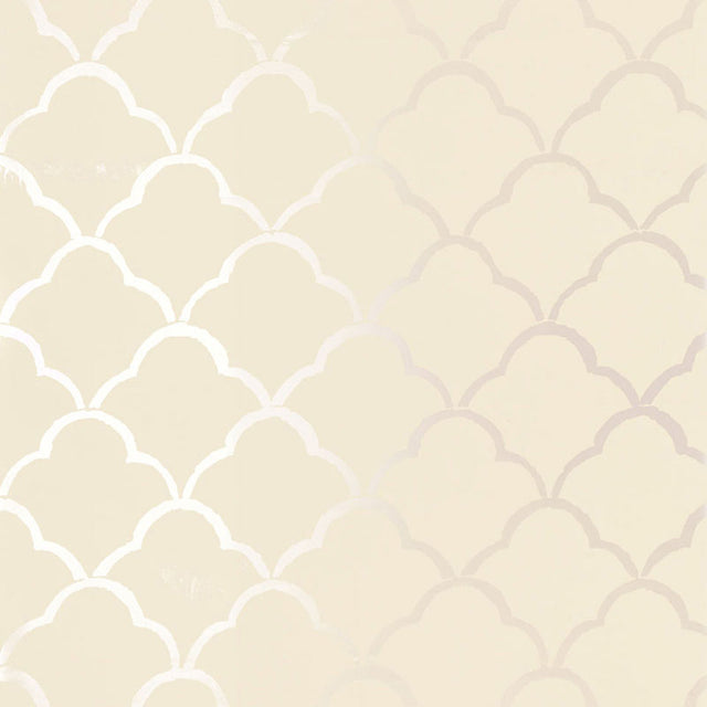 Costa Del Sol Champagne by Schumacher - Champagne metallic scallop pattern wallpaper