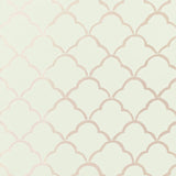 Costa Del Sol Mist wallpaper by Schumacher featuring a soft geometric scallop pattern in light neutral tones.
