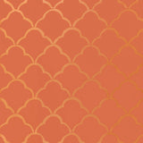 Costa Del Sol wallpaper in Cinnabar by Schumacher, featuring a bold geometric pattern in orange and gold tones.