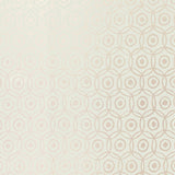 Alcazaba Mist geometric metallic wallpaper by Schumacher, featuring hand-drawn interlocking circles.