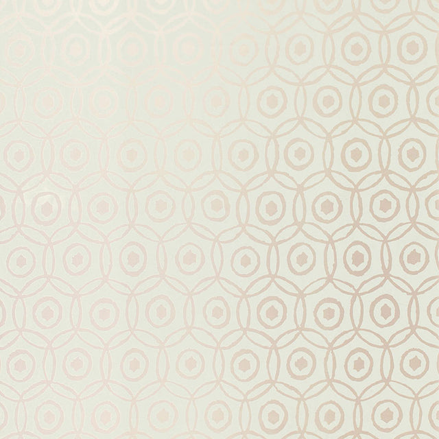 Alcazaba Mist geometric metallic wallpaper by Schumacher, featuring hand-drawn interlocking circles.