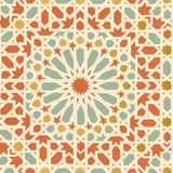 Nasrid Palace Mosaic wallpaper in Persimmon by Schumacher, featuring a hand-screened geometric mosaic pattern inspired by Byzantine design.