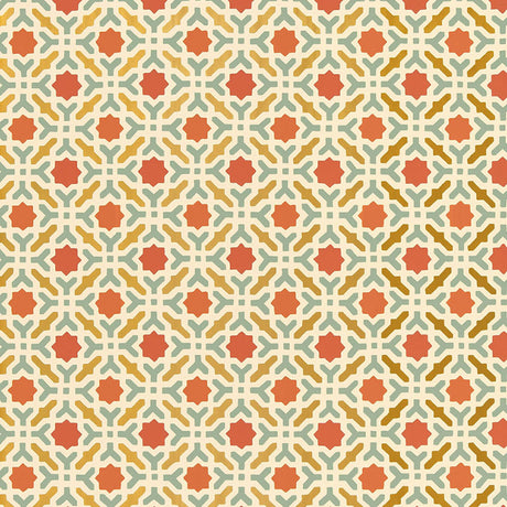Serallo Mosaic Persimmon geometric wallpaper by Schumacher, hand screen printed with a bold Byzantine-inspired pattern.