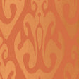 Tokat Cinnabar wallpaper from the Byzantium collection by Schumacher, featuring a bold ornamental pattern in orange and gold tones.