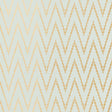 Kasari Ikat Aquamarine wallpaper by Schumacher featuring a zigzag chevron pattern in gold and light blue.