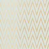Kasari Ikat Aquamarine wallpaper by Schumacher featuring a zigzag chevron pattern in gold and light blue.