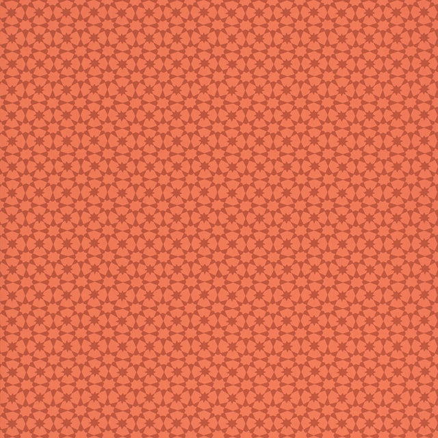 Medina Persimmon geometric wallpaper by Schumacher, intricate small-scale pattern in orange-red tones