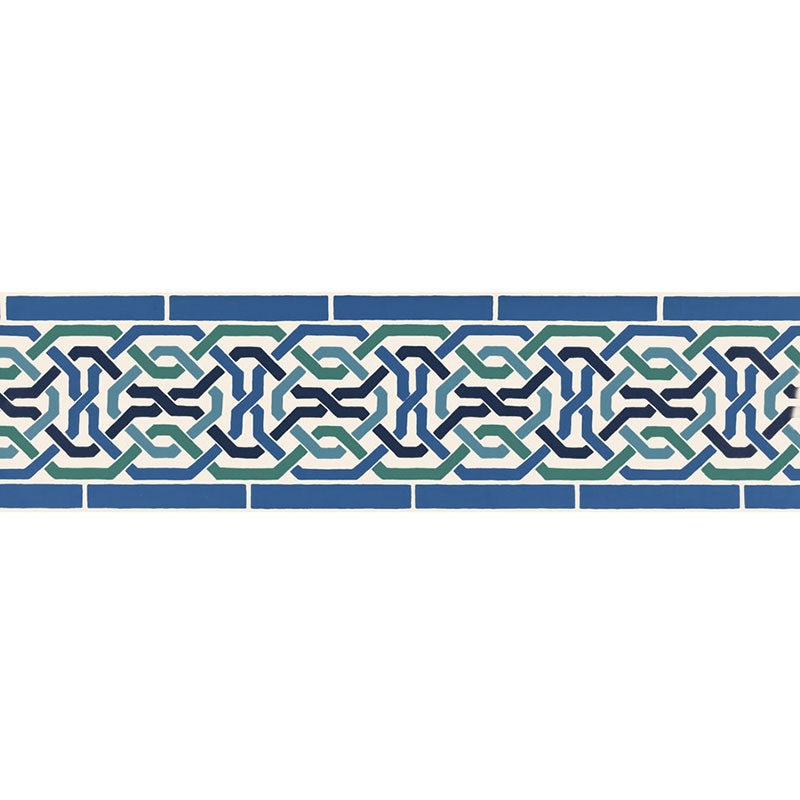Darro Mosaic Border in Aegean by Schumacher - geometric blue and green wallcovering border