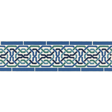 Darro Mosaic Border in Aegean by Schumacher - geometric blue and green wallcovering border