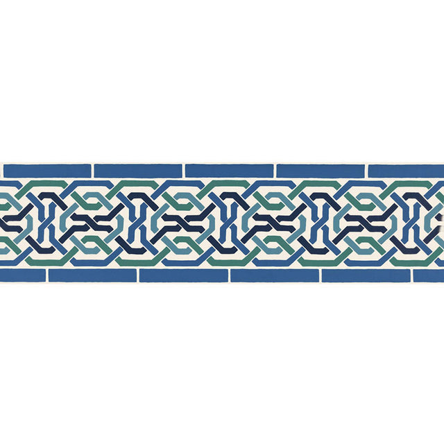 Darro Mosaic Border in Aegean by Schumacher - geometric blue and green wallcovering border
