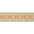 Darro Mosaic Border in Persimmon from the Byzantium Collection by Schumacher - SKU 5006022. Geometric wallcovering border with interlocking pattern in orange, green, and gold tones.