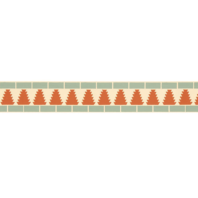 Cadiz Mosaic Border in Persimmon by Schumacher - geometric wallcovering border with stylized tree motif and mosaic pattern
